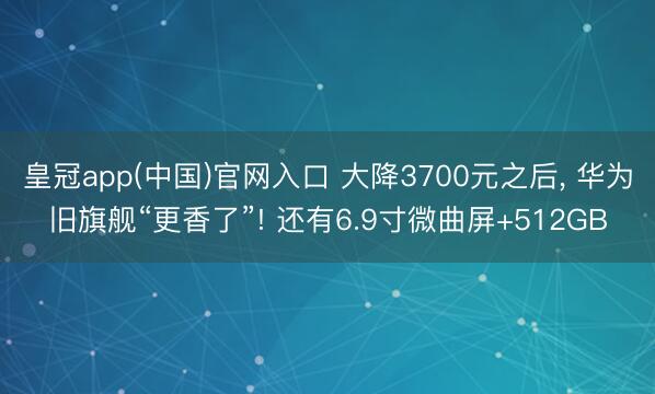 皇冠app(中国)官网入口 大降3700元之后， 华为旧旗舰“更香了”! 还有6.9寸微曲屏+512GB