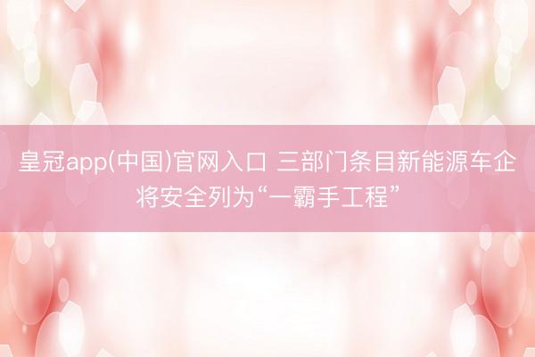 皇冠app(中国)官网入口 三部门条目新能源车企将安全列为“一霸手工程”